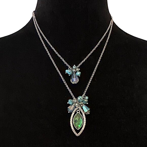 Simply Vera Vera Wang Necklace Double Strand AB Beaded Pendant Crystal Accent - Picture 1 of 4